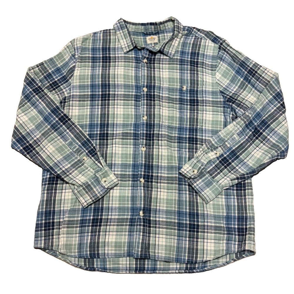 Marine Layer Mens XXL Selvage Slub 100% Cotton Flannel Shirt Button Outdoor